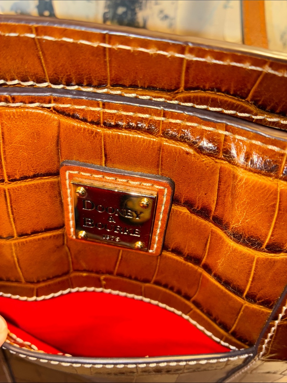 Genuine Dooney & Bourke Croc-Embossed Brown Leather Tote Bag - Picture 13 of 16